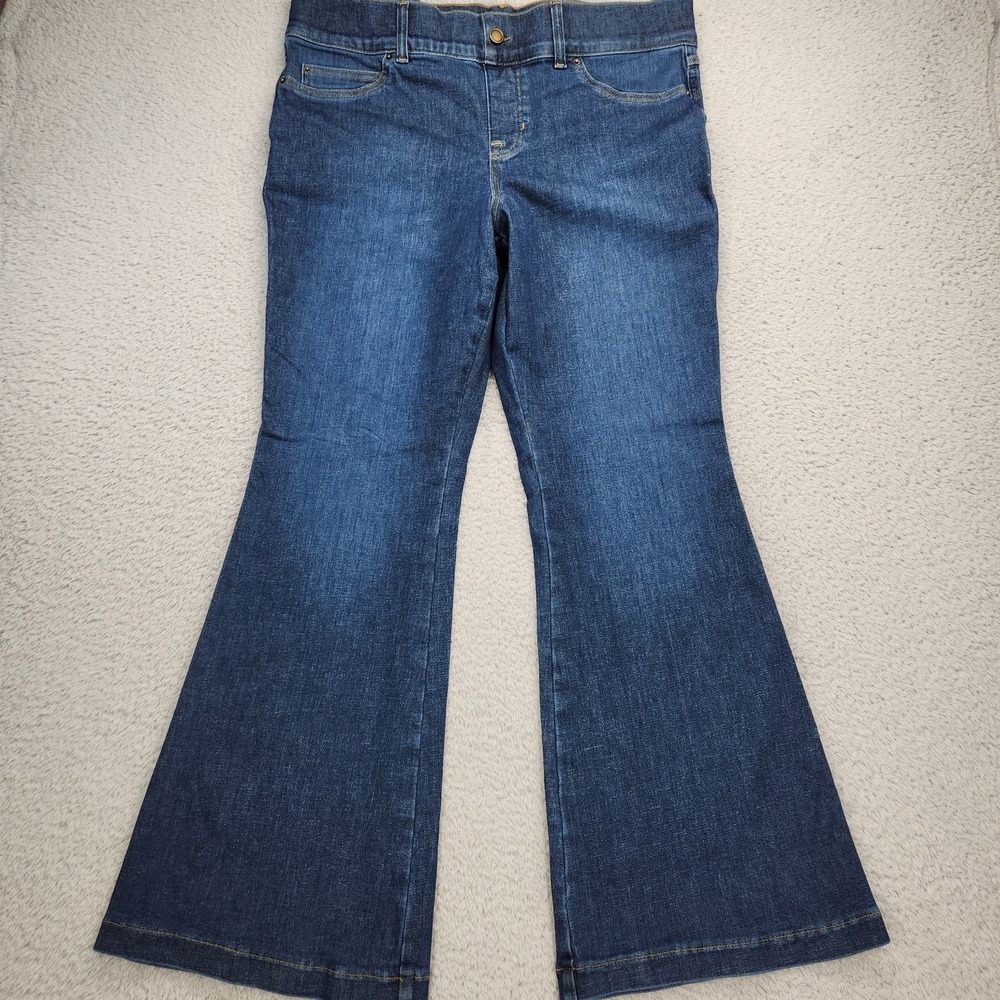 Spanx Jeans Womens 1X Flare Leg Medium Wash Blue High Rise Stretch Denim NEW